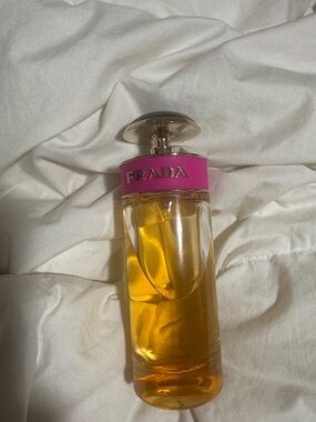 Prada Perfume Bottle with Pink Collar and Gold Cap